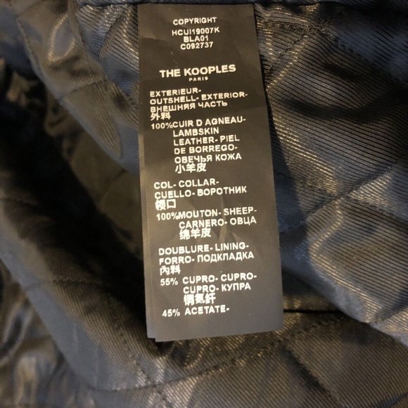 THE KOOPLES Black Leather Flight Jacket W/Shearling Neck Size S - Picture 3 of 8